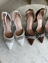 Rhinestone Embedded Pointy Ankle Strap Heels